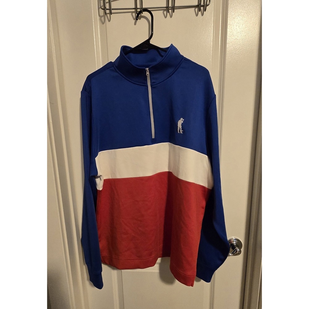 USAG U Suck at Golf Long Sleeve 1/4 Zip Pullover Jacket Red White and Blue XL